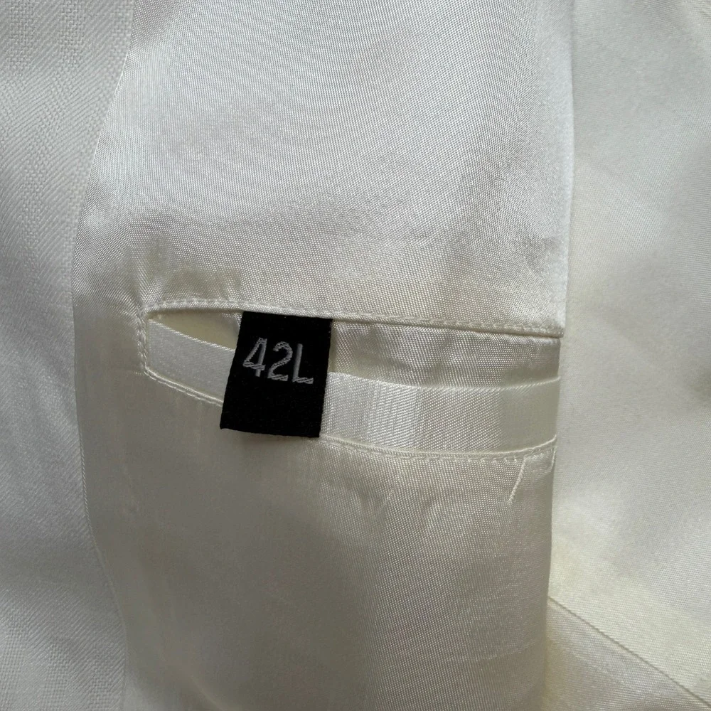 Vtg Claiborne Sport Coat Mens 42L Cream Linen Cotton Herringbone 3-Button Blazer
